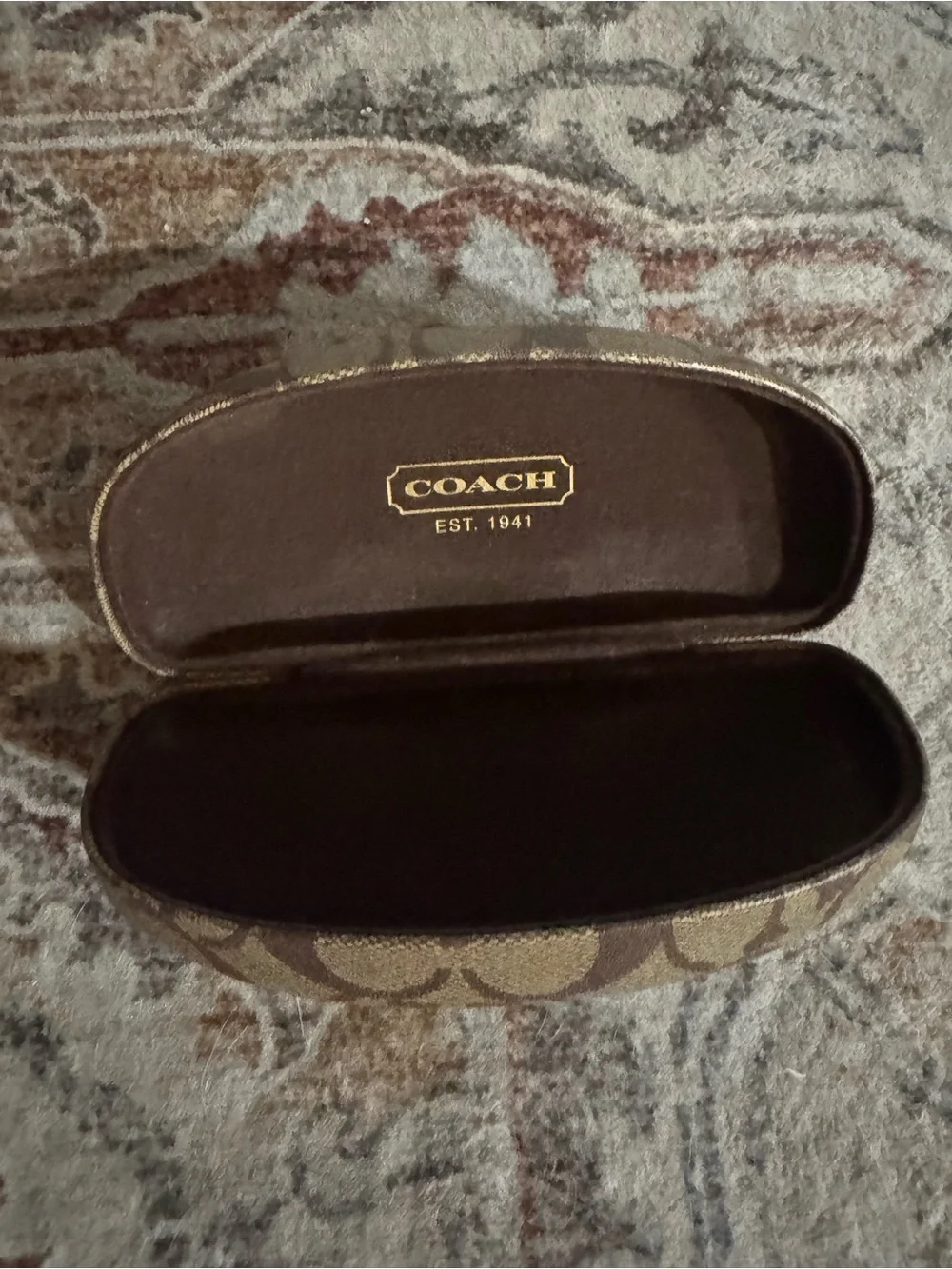 Coach Brown Signature Pattern Eyeglass Case with Gold Logo